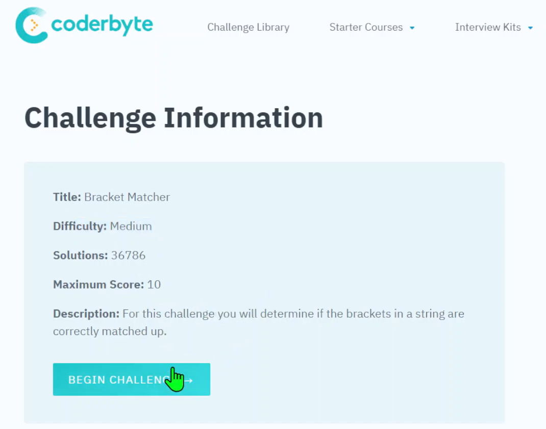 Code Interview – Coderbyte – Bracket Matcher challenge – JavaScript Solution Source Code